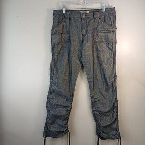 CREST JEANS BLUE SILVER METALLIC GRUNGE SKATER CROPPE CINCHED LEGS SIZE 13, NWOT